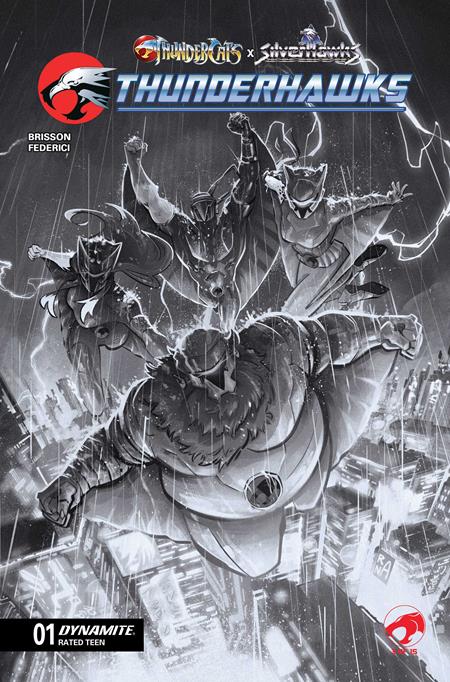 THUNDERCATS X SILVERHAWKS THUNDERHAWKS #1 CVR N INC 1:35 ALESSANDRO RANALDI B&W VAR DYNAMITE Entertainment Ed Brisson Vincenzo Federici Alessandro Ranaldi PREORDER