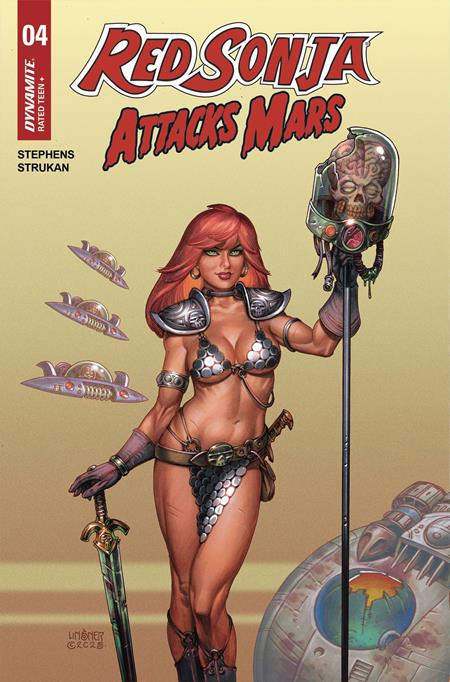 RED SONJA ATTACKS MARS #4 (OF 4) CVR A JOSEPH MICHEAL LINSNER POLYBAGGED TRADING CARD DYNAMITE Entertainment Jay Stephens Fran Strukan Joseph Michael Linsner PREORDER