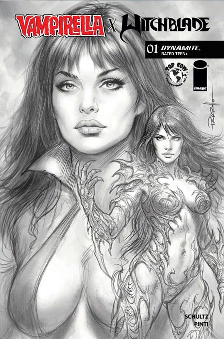 VAMPIRELLA X WITCHBLADE SPECIAL #1 (ONE SHOT) CVR J INC 1:10 LUCIO PARRILLO LINE ART VAR DYNAMITE Entertainment Erica Schultz Valentina Pinti Lucio Parrillo PREORDER