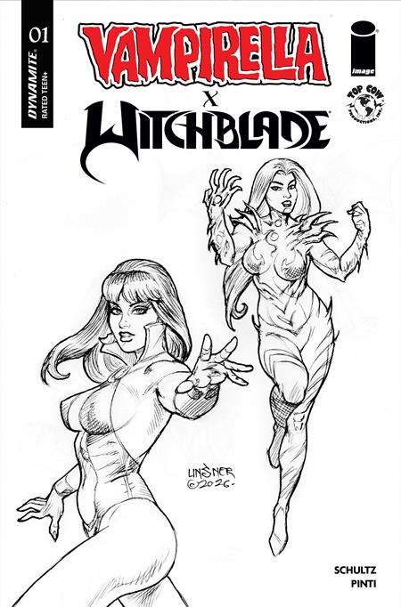 VAMPIRELLA X WITCHBLADE SPECIAL #1 (ONE SHOT) CVR K INC 1:15 JOSEPH MICHAEL LINSNER LINE ART VAR DYNAMITE Entertainment Erica Schultz Valentina Pinti Joseph Michael Linsner PREORDER