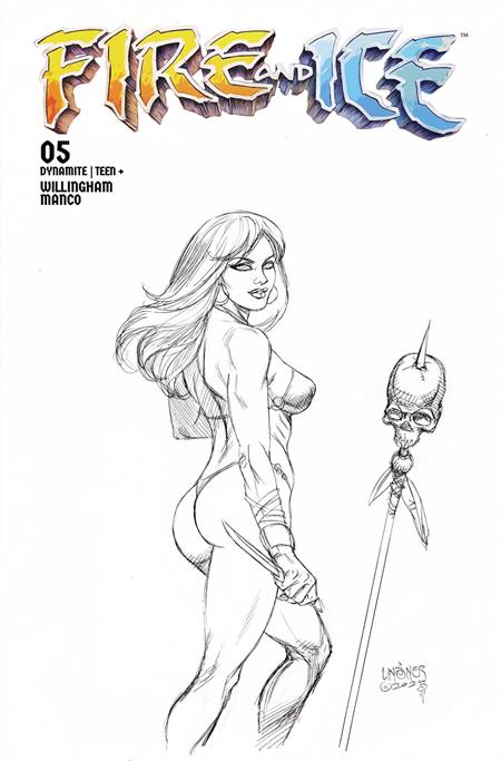 FIRE AND ICE #5 CVR F INC 1:10 JOSEPH MICHAEL LINSNER LINE ART VAR DYNAMITE Entertainment Bill Willingham Leonardo Manco Joseph Michael Linsner PREORDER