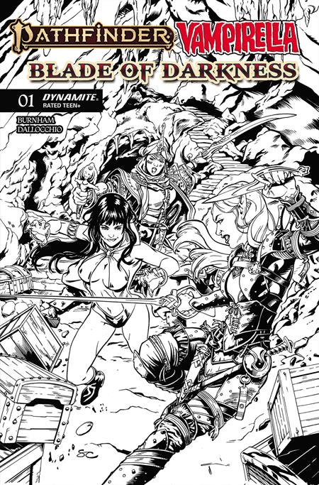 PATHFINDER VAMPIRELLA BLADE OF DARKNESS #1 CVR H INC 1:10 STEVEN CUMMINGS LINE ART VAR DYNAMITE Entertainment Erik Burnham Federico Dallocchio Steven Cummings PREORDER