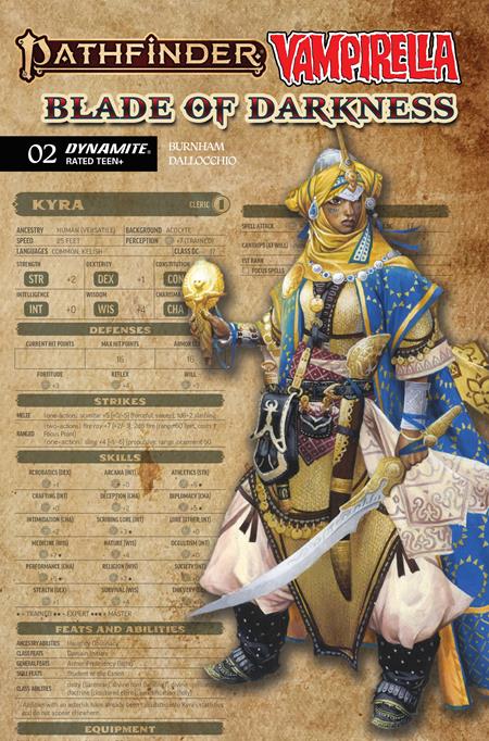 PATHFINDER VAMPIRELLA BLADE OF DARKNESS #2 CVR C WAYNE REYNOLDS CHARACTER SHEET VAR DYNAMITE Entertainment Erik Burnham Federico Dallocchio Wayne Reynolds Character Sheet PREORDER