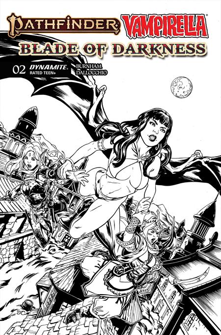 PATHFINDER VAMPIRELLA BLADE OF DARKNESS #2 CVR F INC 1:10 STEVEN CUMMINGS LINE ART VAR DYNAMITE Entertainment Erik Burnham Federico Dallocchio Steven Cummings PREORDER
