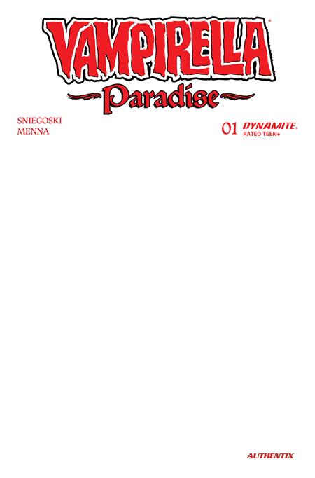 VAMPIRELLA PARADISE #1 CVR G BLANK AUTHENTIX VAR DYNAMITE Entertainment Thomas Sniegoski Edu Menna Blank Authentix PREORDER
