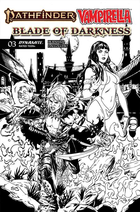 PATHFINDER VAMPIRELLA BLADE OF DARKNESS #3 CVR F INC 1:10 STEVEN CUMMINGS LINE ART VAR DYNAMITE Entertainment Erik Burnham Federico Dallocchio Steven Cummings PREORDER