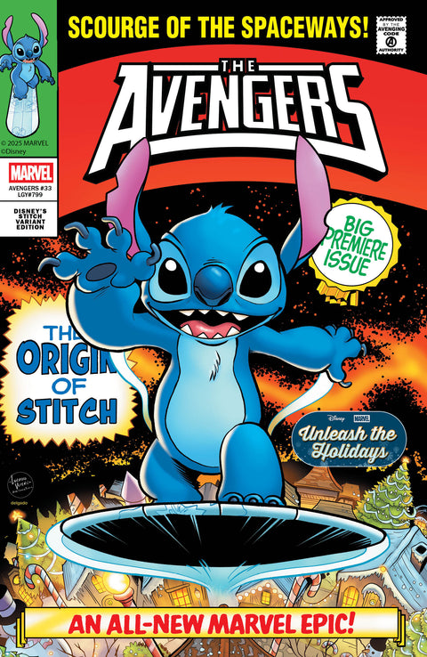 The Avengers, Vol. 9 33 Comic Luciano Vecchio Disney Stitch Unleash Variant Marvel Comics 2025