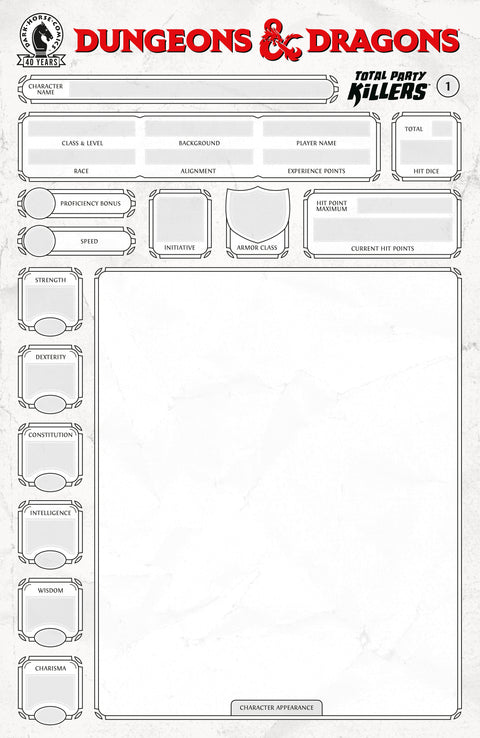 Dungeons & Dragons: Total Party Killers #1 (CVR E) (Blank cover-Character Sheet) Dark Horse Comics Christopher Hastings Denis Medri