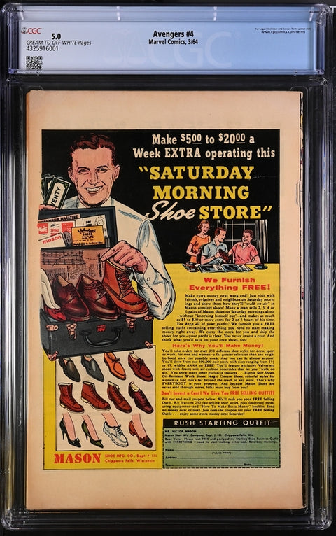 The Avengers, Vol. 1 #4 (CGC 5.0) (1964) 1st Silver Age Captain America