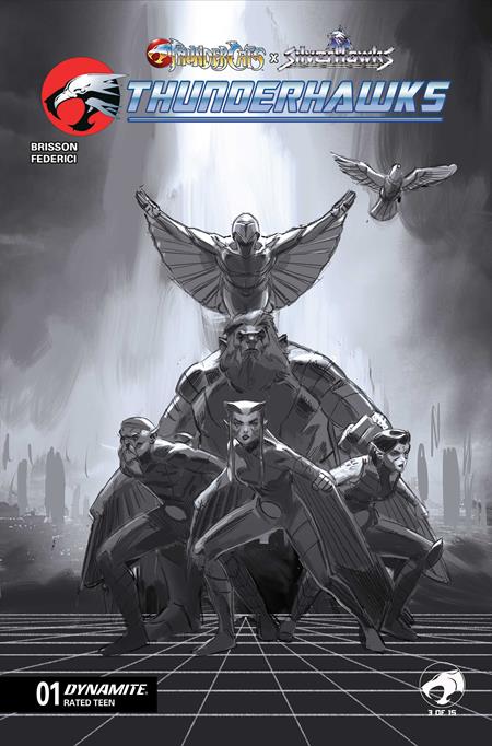 THUNDERCATS X SILVERHAWKS THUNDERHAWKS #1 CVR J INC 1:15 MARCO FAILLA B&W VAR DYNAMITE Entertainment Ed Brisson Vincenzo Federici Marco Failla PREORDER
