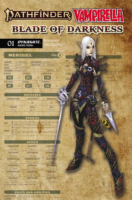 PATHFINDER VAMPIRELLA BLADE OF DARKNESS #1 CVR C WAYNE REYNOLDS CHARACTER SHEET VAR DYNAMITE Entertainment Erik Burnham Federico Dallocchio Wayne Reynolds PREORDER