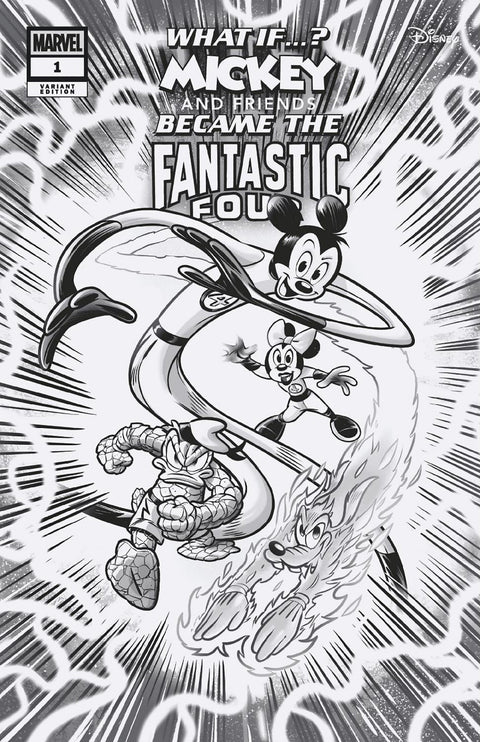 MARVEL & DISNEY: WHAT IF...? MICKEY & FRIENDS BECAME THE FANTASTIC FOUR #1 LOREN ZO PASTROVICCHIO BLACK AND WHITE VARIANT 1:100 Marvel Riccardo Secchi Lorenzo Pastrovicchio Lorenzo Pastrovicchio