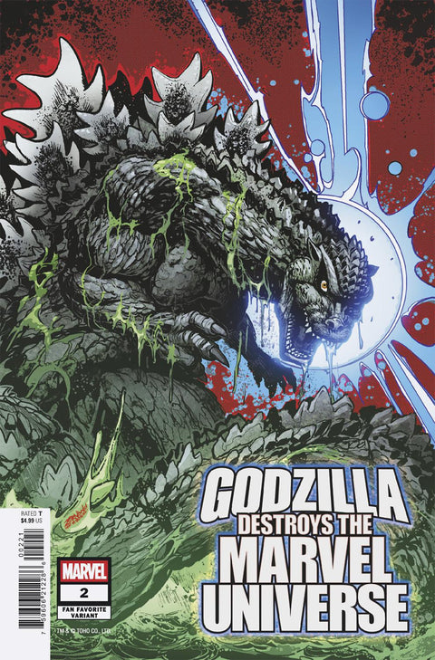 Godzilla Destroys the Marvel Universe 2 Comic Jeff Zornow Fan Favorite Variant Marvel Comics 2025