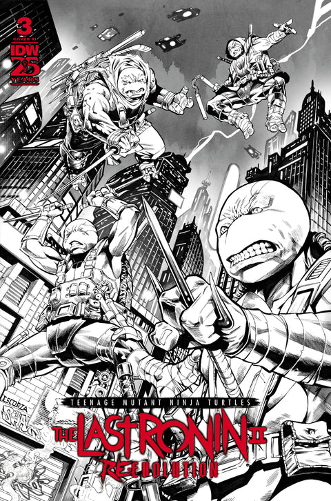 Teenage Mutant Ninja Turtles: The Last Ronin II--Re-Evolution #3 Variant RI (75) (Escorzas B&W) 1:75 IDW Publishing Kevin Eastman Ben Bishop Escorza Brothers