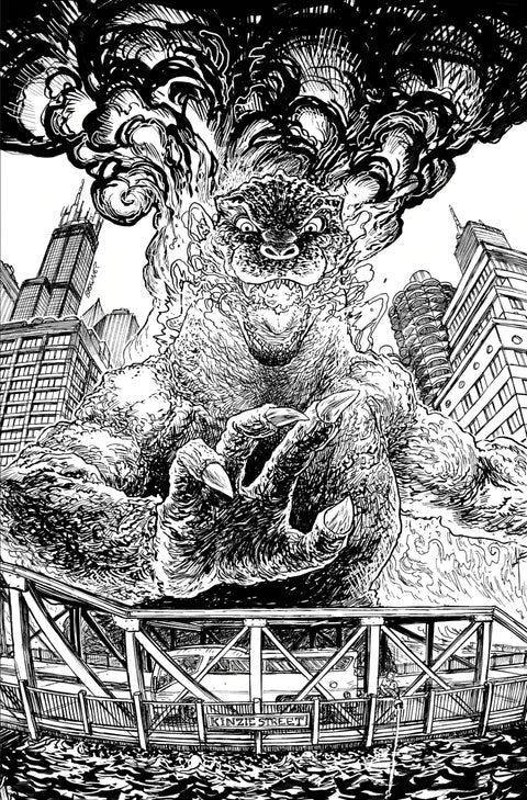 Godzilla Vs. America: Chicago Variant RI (25) (Browne Full Art B&W) 1:25 IDW Publishing Various Various Ryan Browne