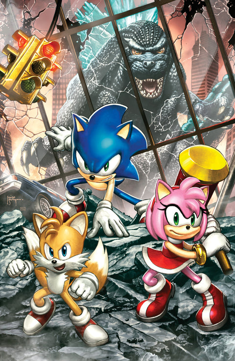 Sonic the Hedgehog x Godzilla #1 Variant RI (75) (Suayan Full Art) 1:75 IDW Publishing Nick Marino Jack Lawrence Mico Suayan