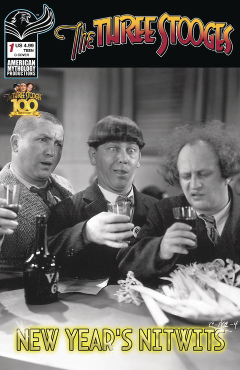 THREE STOOGES NEW YEARS NITWITS #1 CVR C B&W PHOTO AMERICAN MYTHOLOGY PRODUCTIONS