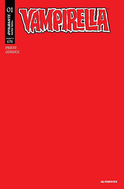Vampirella, Vol. 8 1 Comic Red Blank Authentix Variant Dynamite Entertainment 2025
