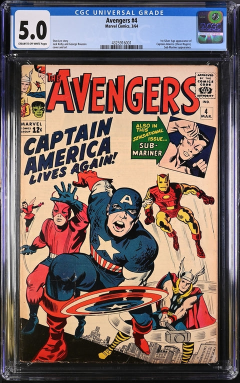 The Avengers, Vol. 1 #4 (CGC 5.0) (1964) 1st Silver Age Captain America 1st Silver Age Captain America Marvel Comics 1964